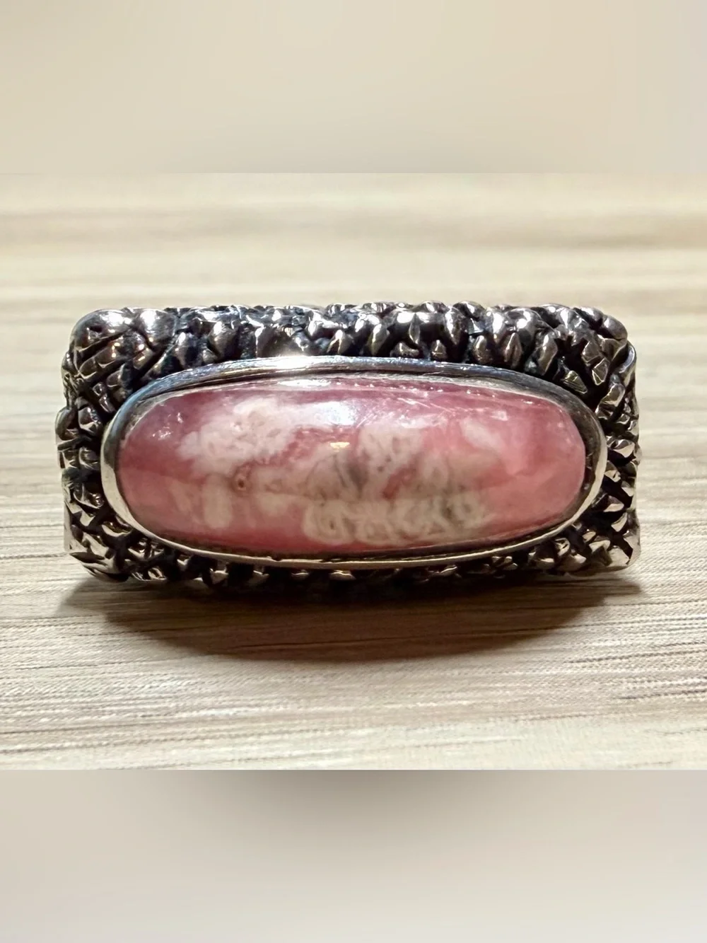 Dian Malouf DLM 925 Sterling Silver Rhodochrosite Wide Statement Ring, Size 5.5